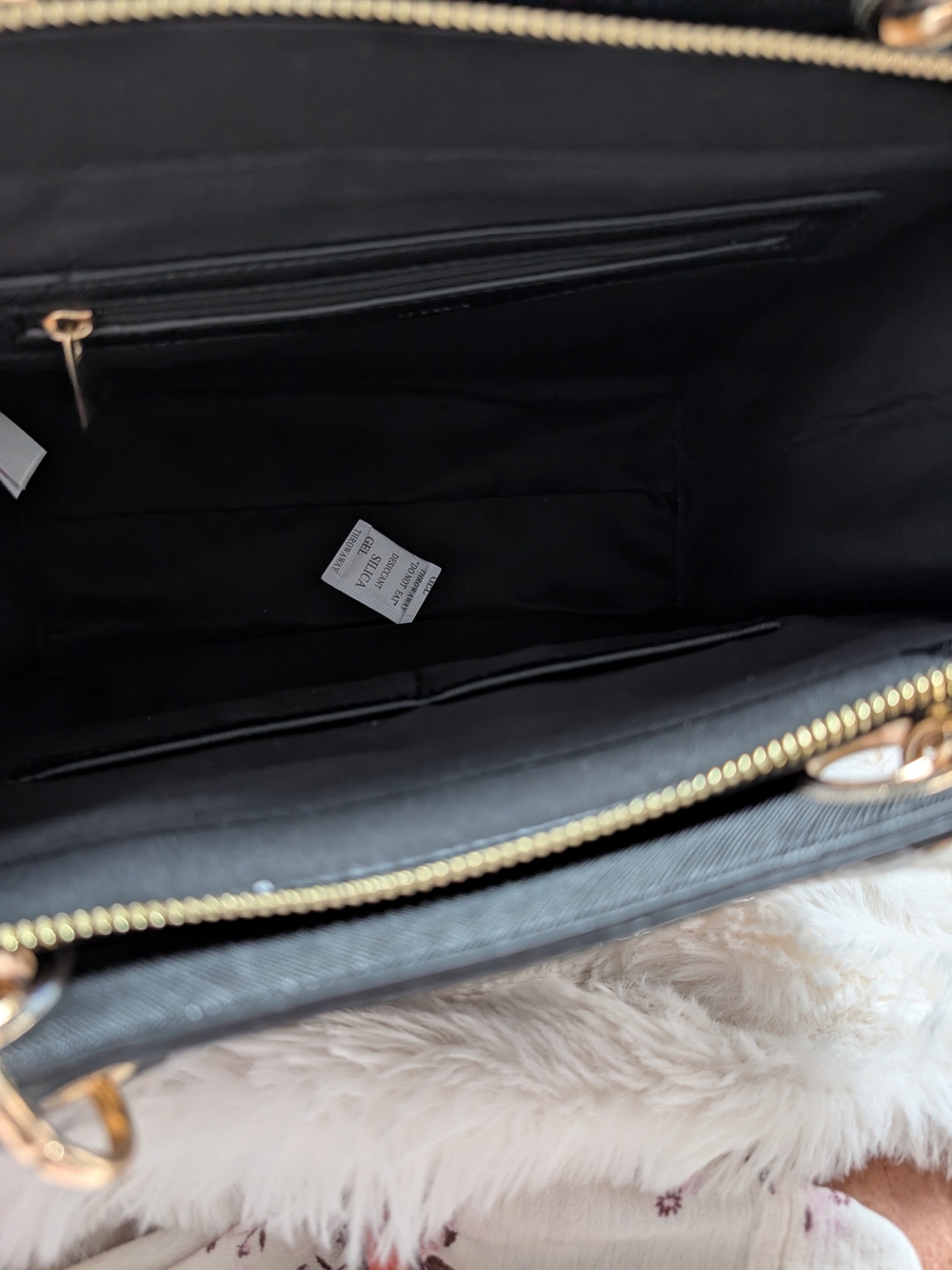 H- 130 NWT Trina Turk Black Vegan Leather Double Handle Tote Bag MSRP $148 - Picture 6 of 9